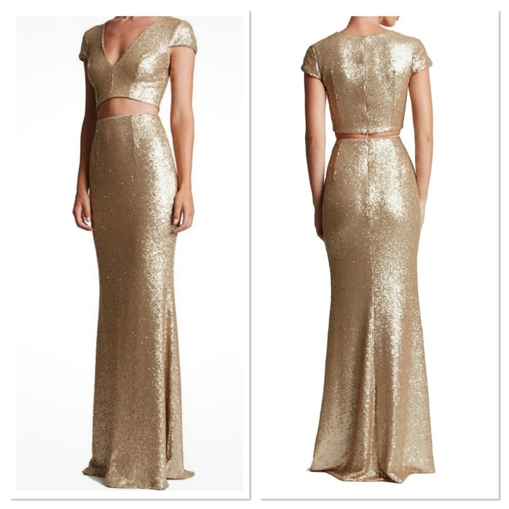 Dress the Population Gold Sequin Two-Piece Prom Dress